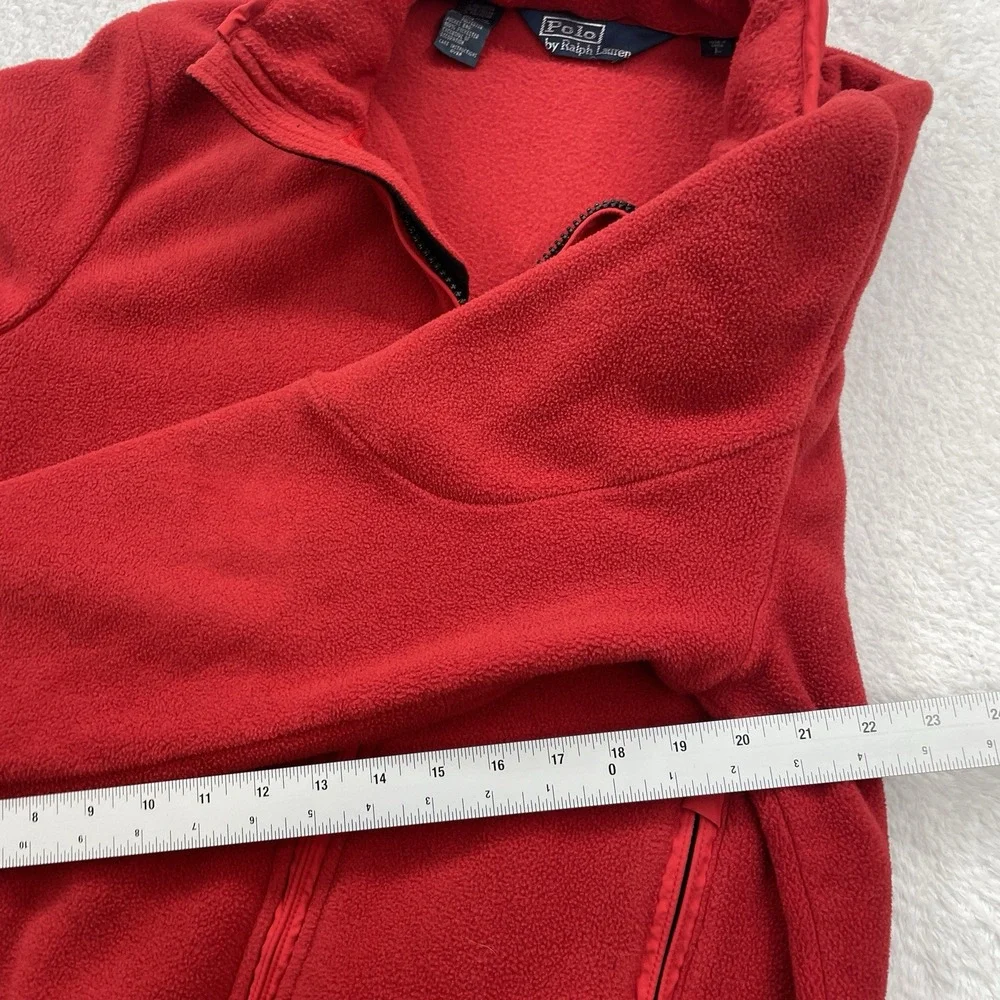 Vtg Polo Ralph Lauren Fleece Full Zip Jacket Mens Large Hood Collar Red‎ Striped